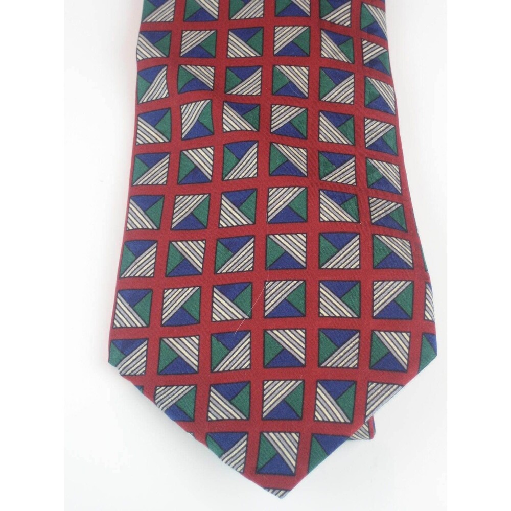 Rooster Geometric Design Maroon/Green 100% Silk Necktie